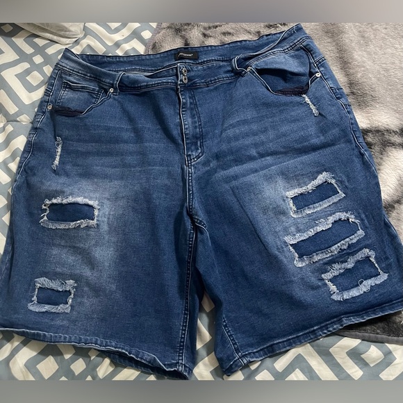 Ashley Stewart Pants - Ashley Stewart Distressed Blue Denim Shorts